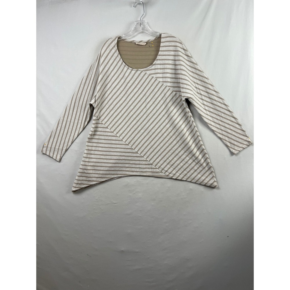 Soft Surroundings Top Womens L Tan Excellent Striped Asymmetrical Sharkbite